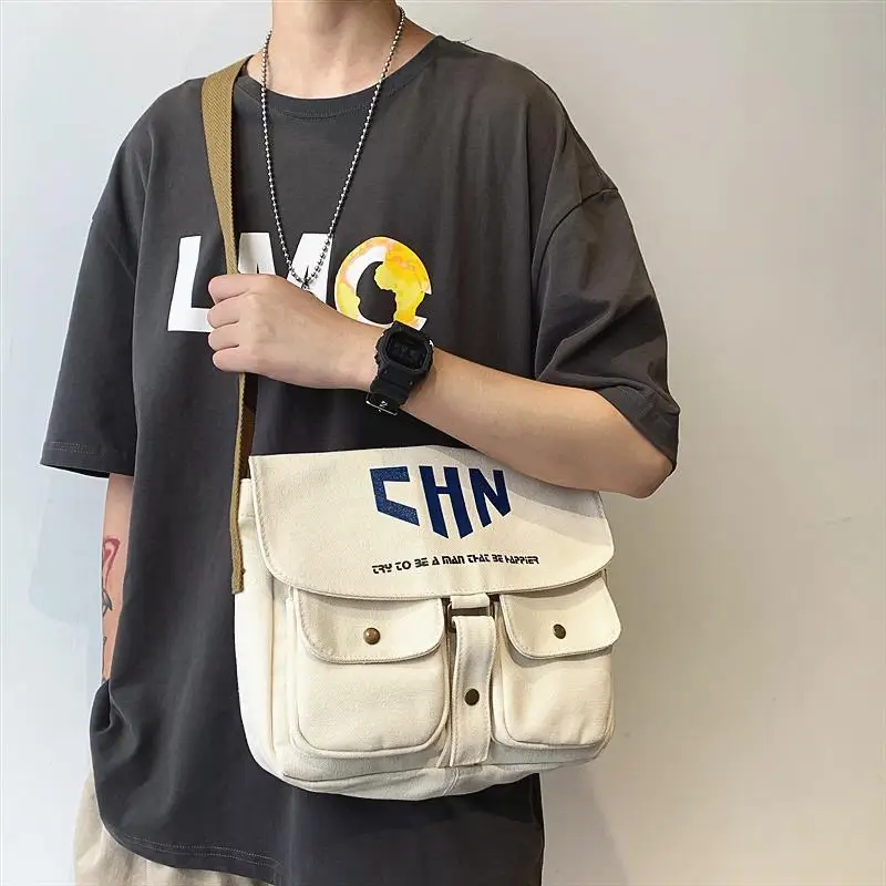 

Японская Холщовая Сумка через плечо с диагональю, Молодежная модная повседневная вместительная сумочка на ремне для мужчин и женщин, мессе...