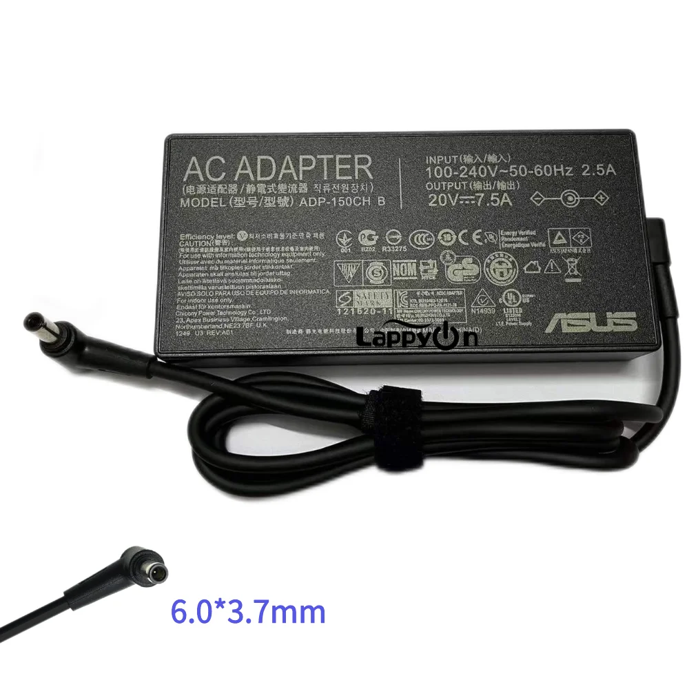 

20V 7.5A 150W 6.0x3.7mm AC Adapter For Asus Tuf Rog FX505 FX505GT FX705GT FX705DT Gaming Laptop Charger