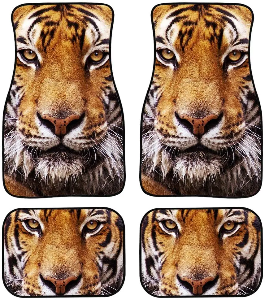 

chaqlin Custom Automotive Floor Mats Tiger Pattern for Men Kid Custom Winter Car Mats Orange All Weather Travel Vehicle Protecto