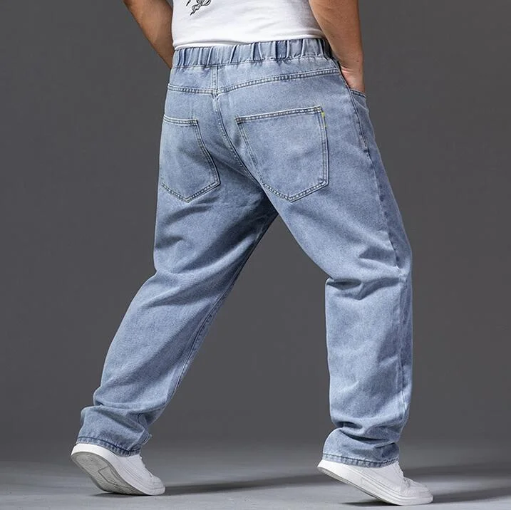 Thick-Legged Big Trousers Wide Leg Jeans Men's Straight Loose Big-Legged Denim Trousers Suitable For Body Weight 50-140 kg