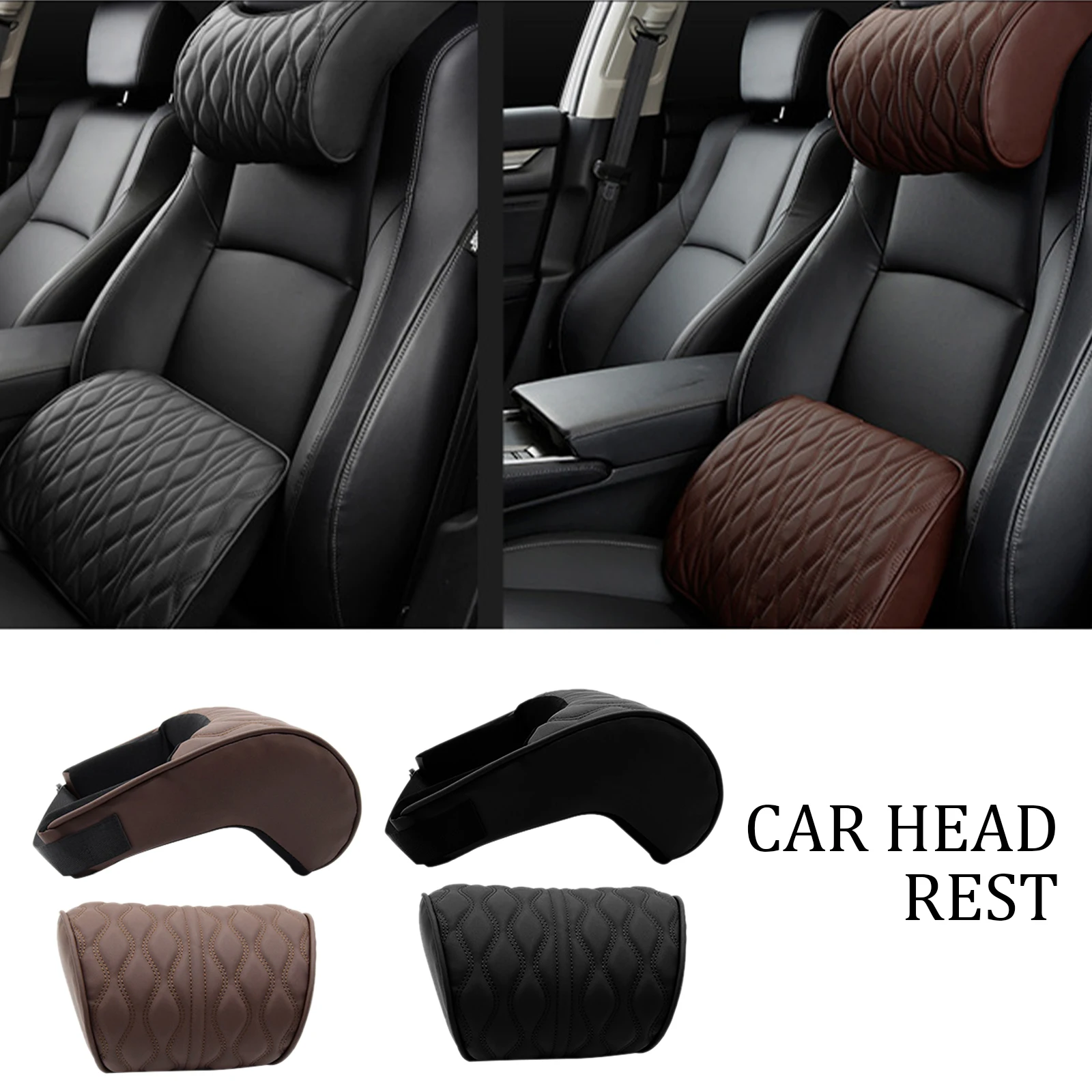 

2 Pcs PU Leather Car Neck Pillow Lumbar Waist Support For Seat Memory Backrest Headrest Cushion Auto Gadget Accesorios Interior