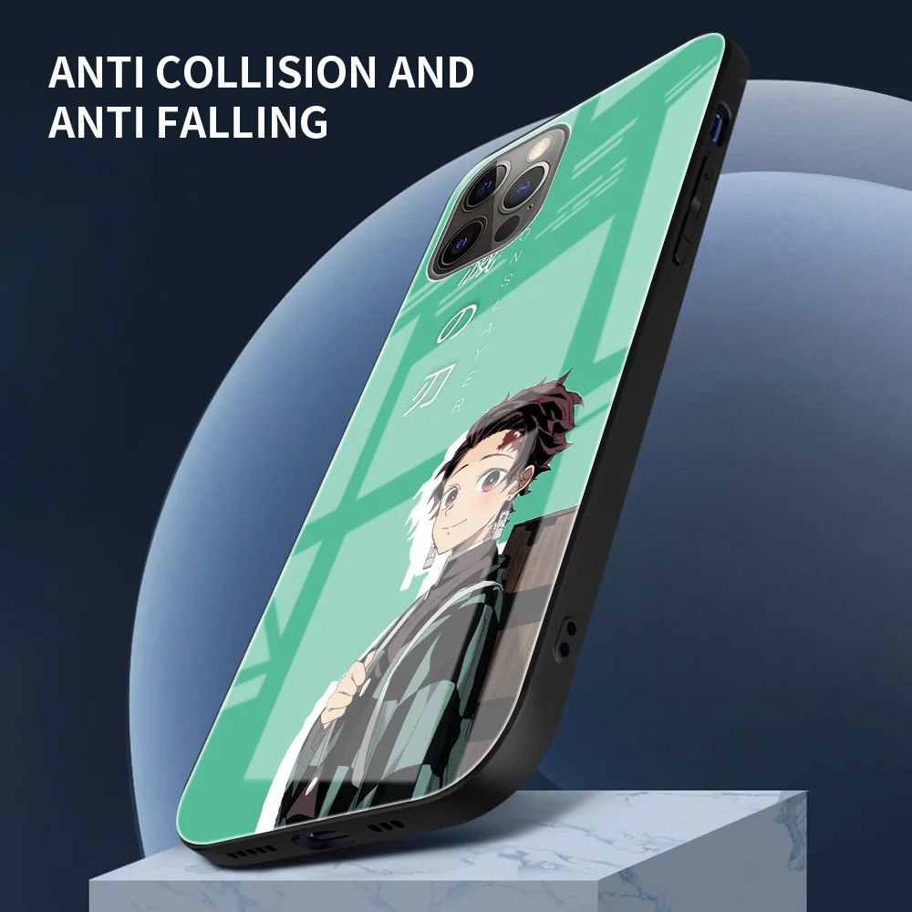 Фото Imetsu No Yaiba стеклянный чехол для iPhone 13 11 12 Pro XR X XS Max 7 8 6 6S Plus SE 2020 с черными краями №5