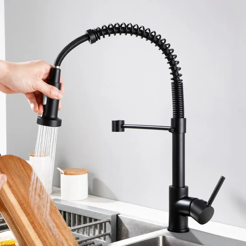 

Spring Pull Down Kitchen Sink Faucet Hot and Cold Water Mixer Crane Tap with Dual