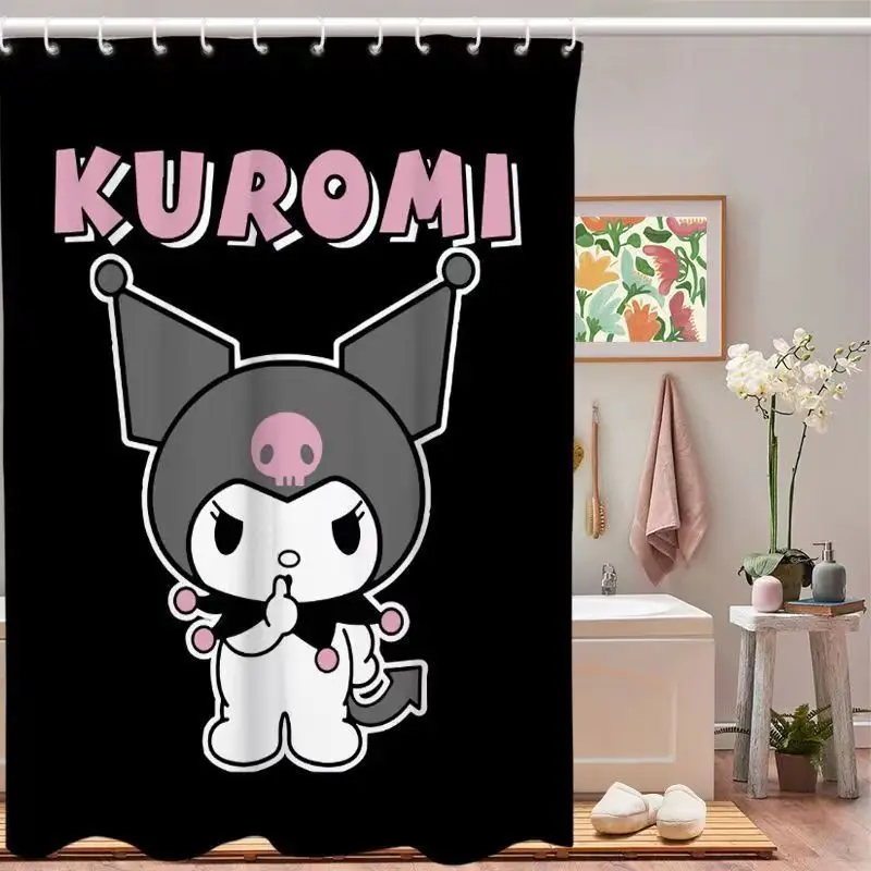 

Anime Kawaii Sanrios Kuromi Cartoon Shower Curtains Waterproof Polyester Bathroom Curtain with Hooks Gift