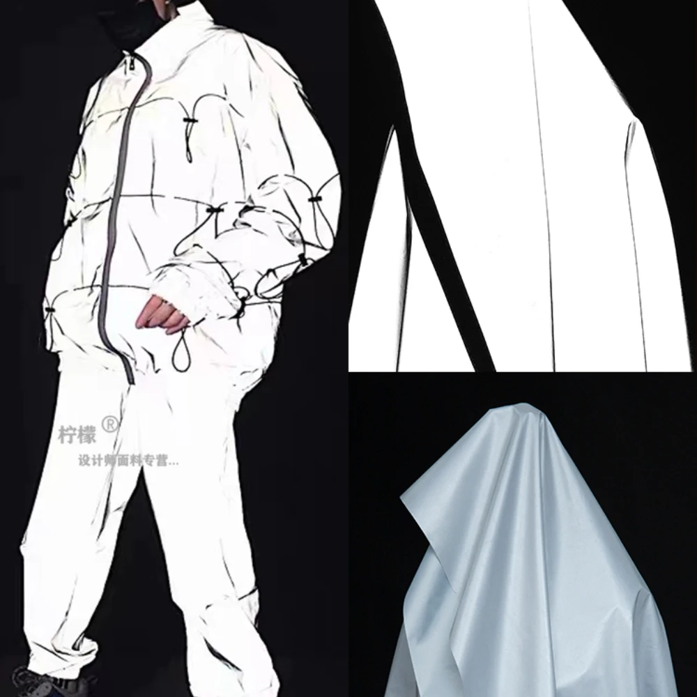 

Thickened Super Bright Silver Gray Reflective Fabric Waterproof Hard-Wearing Warning Functional Material Clothing Designer