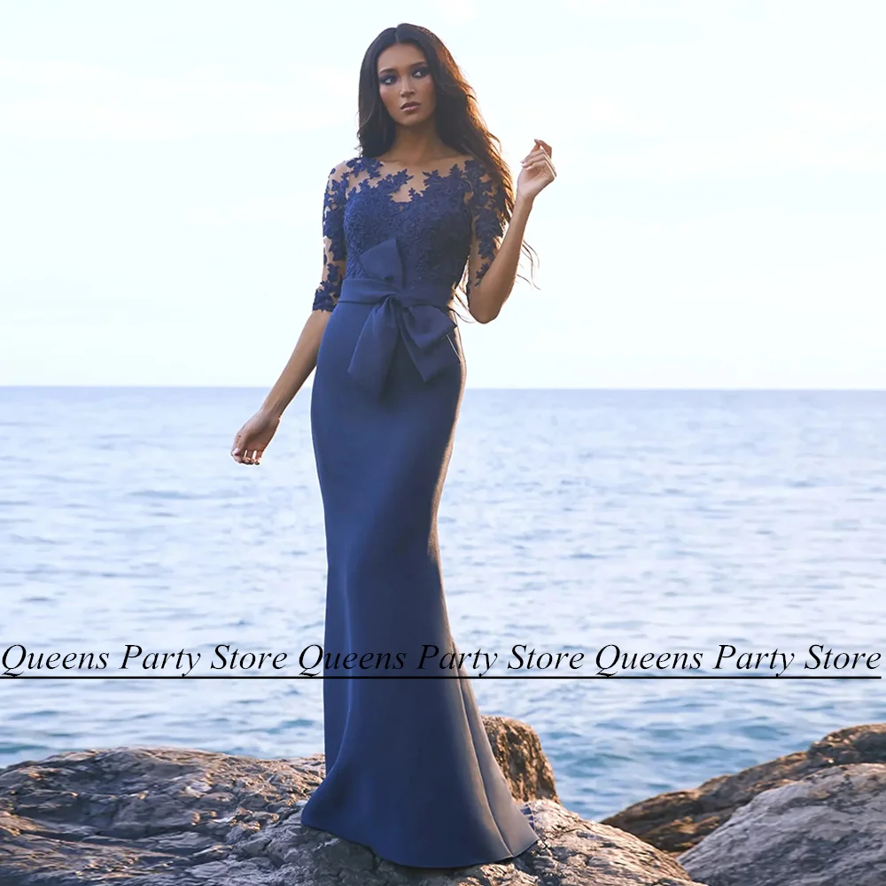 

Weilinsha Кружевное платье-Русалка с коротким рукавом для матери невесты с глубоким круглым вырезом Аппликация с большим бантом Иллюзия сзади Свадебное платье для мамы