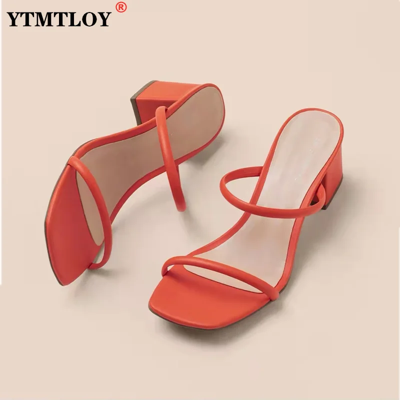 HOT Summer Slippers Low Heels Slides Female Peep Toe Square Heel Brand Sandals Women Big Size 43 Flip Flops Green  Flip Flops