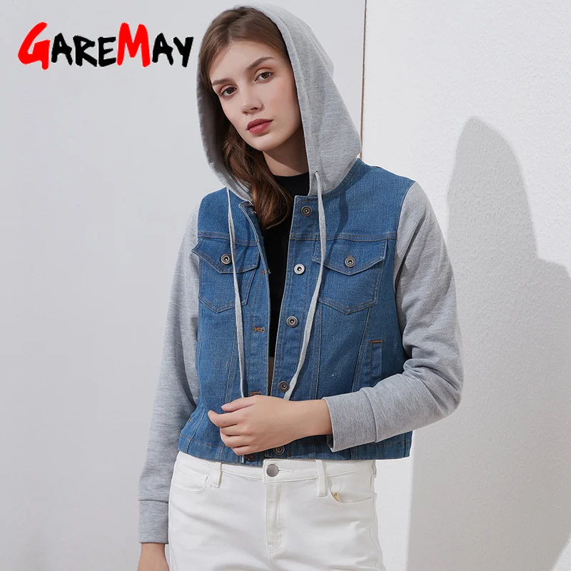 Весна 2022 женская короткая куртка синяя Повседневная укороченная джинсовая с