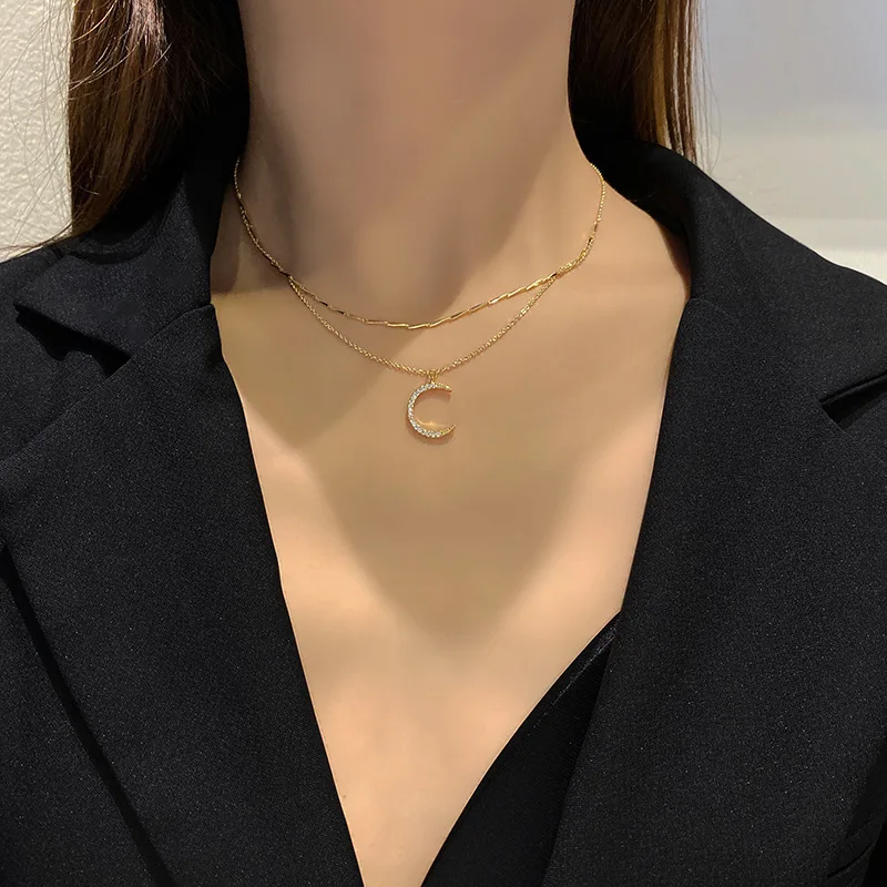 

Moon Necklace Women's Clavicle Chain Ins Cold Wind Niche Design Feeling Trendy Net Red Jewelry Temperament Rose Gold Pendant