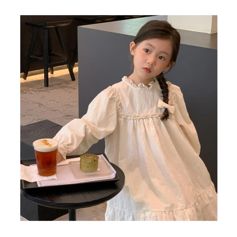 

Girls' Skirt 2023 New Children's Autumn Dress Small and Medium Children's Autumn Edition Korean Solid Lace Cotton Dress