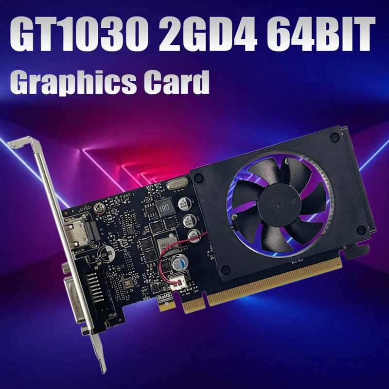 

Видеокарта GT1030 2 Гб GDDR4 64 бит 1152 МГц 3150 МГц PCI Express 3,0 HDMI-совместимая + DVI видеокарта с одним вентилятором