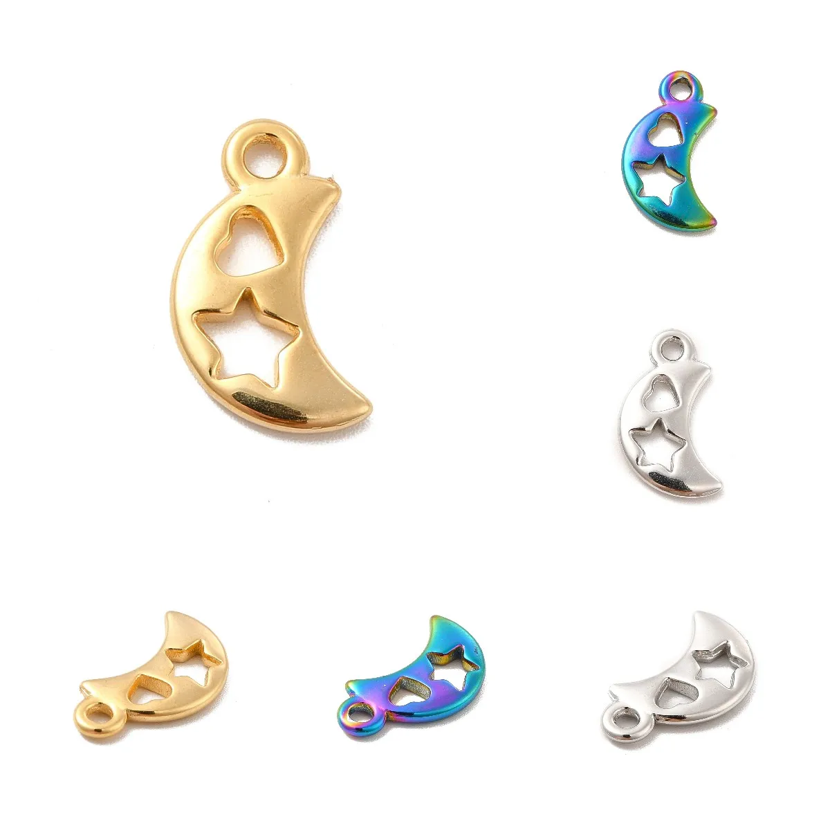 

Pandahall 20 шт. Луна с сердцем звезда полые подвески из нержавеющей стали металлические подвески для ожерелья браслета ювелирных изделий подарок