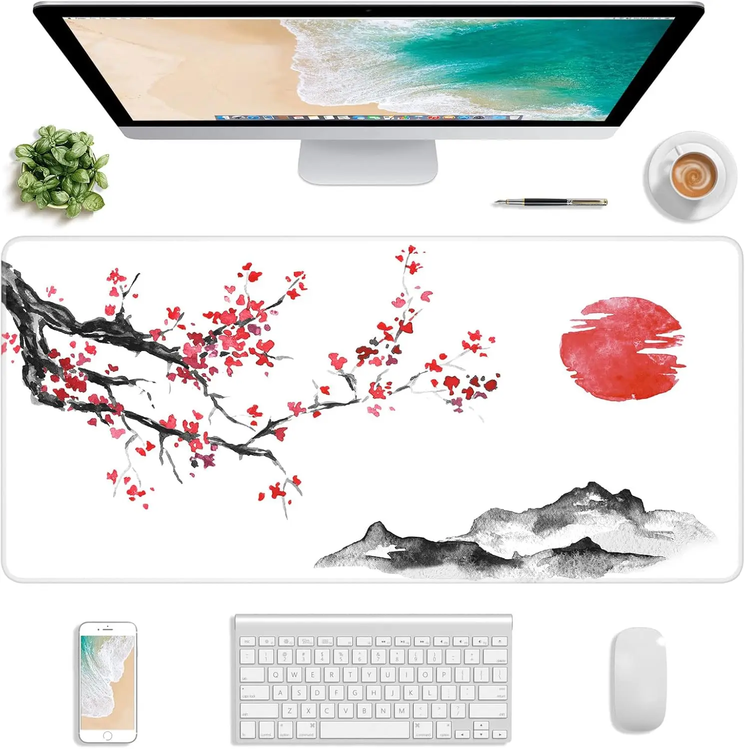 Sakura Gaming Mouse Pad XXL Large Marble Desk Rug Computer Keyboard 40x90cm Mat with Stitched Edge Non-Slip Base Plum Flower