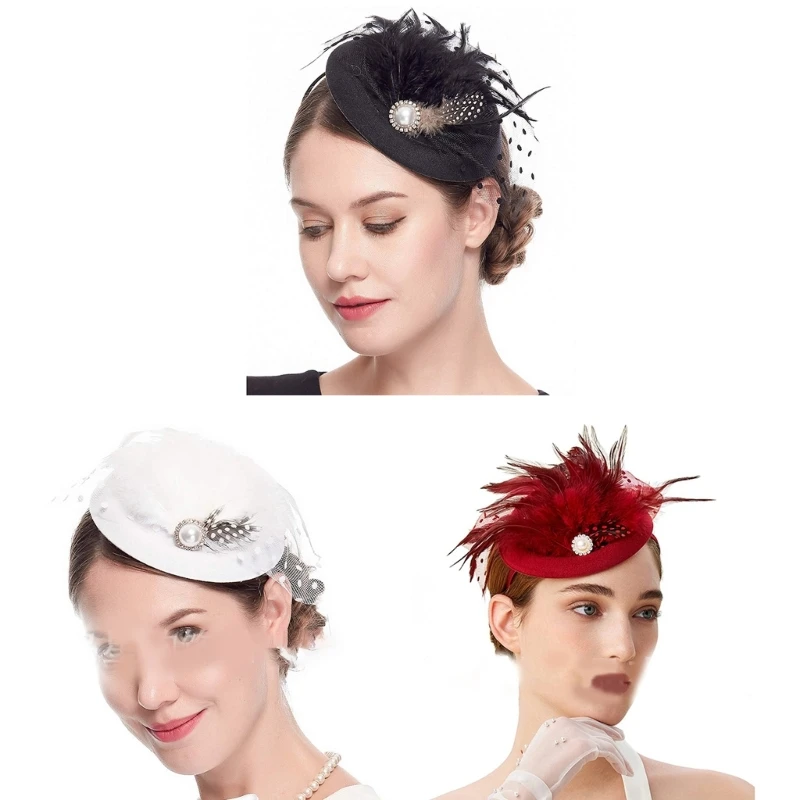 

Elegant Fascinator Hat 20s Tophat All-match for Bride Wedding Party NEW