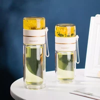 double layers glass tea maker bottle portable tea and water separation glass cup with air column bag package