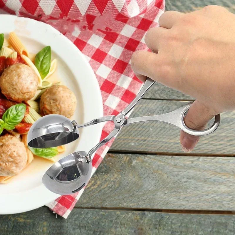 Фото Инструмент для изготовления мясных шариков, зажим из нержавеющей стали, круглый формирователь рисовых шариков, ложка, форма для изготовления фрикаделек, антипригарный чучело, кухонный гаджет №5