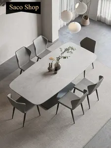 Металлический обеденный набор из железа, домашняя мебель, минималистичный современный обеденный стол из мрамора, прямоугольная большая столовая посуда