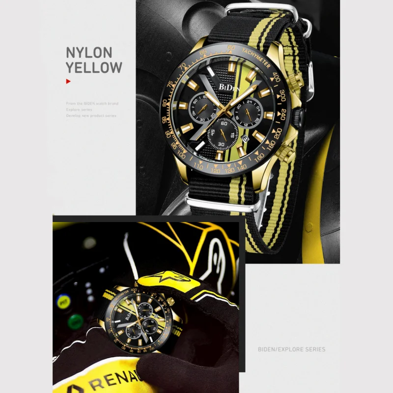 

Trendy cool sports men's watch Expore series Biden nylon strap calendar luminous wristwatch motorcycle style waterproof watches