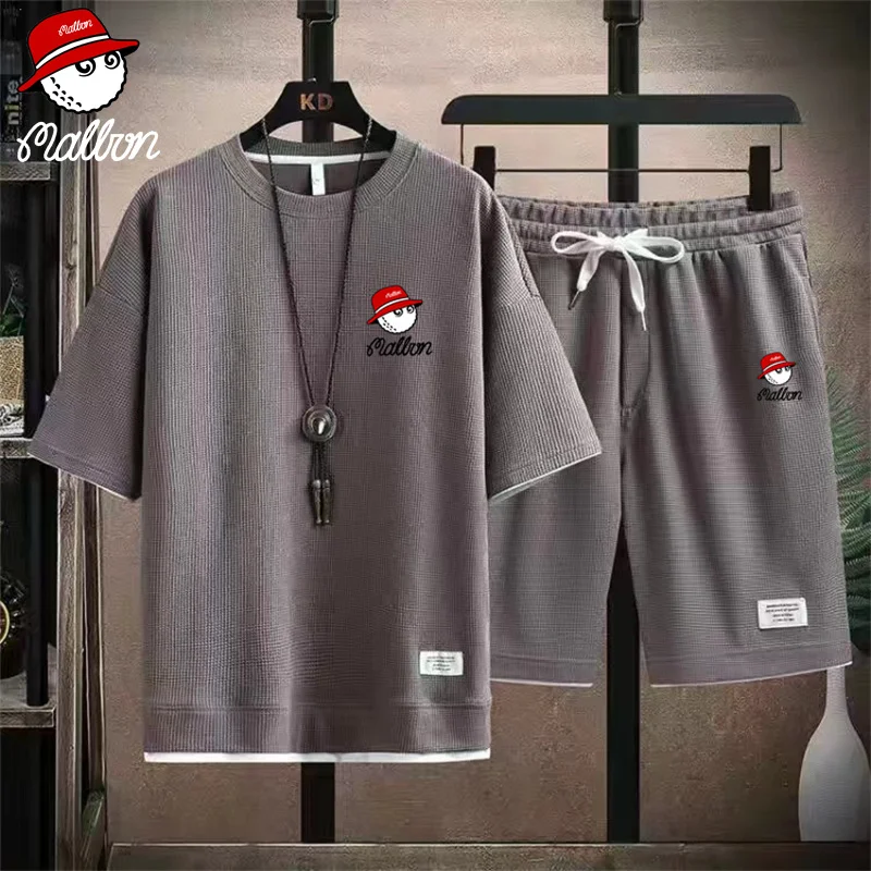 Malbon Summer Men's 2-Piece T-shirt Top+Shorts Sportswear Fashion Printing Loose Harajuku Style Street Apparel Casual Golf Set