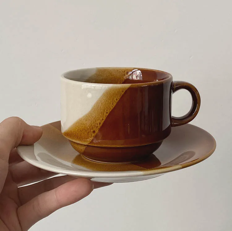 

Antique Coffee Cup Saucer Set Ceramic Breakfast Crockery Coffee Mug Korean Style Handpainted Kaffeebecher Home Garden EF50CS