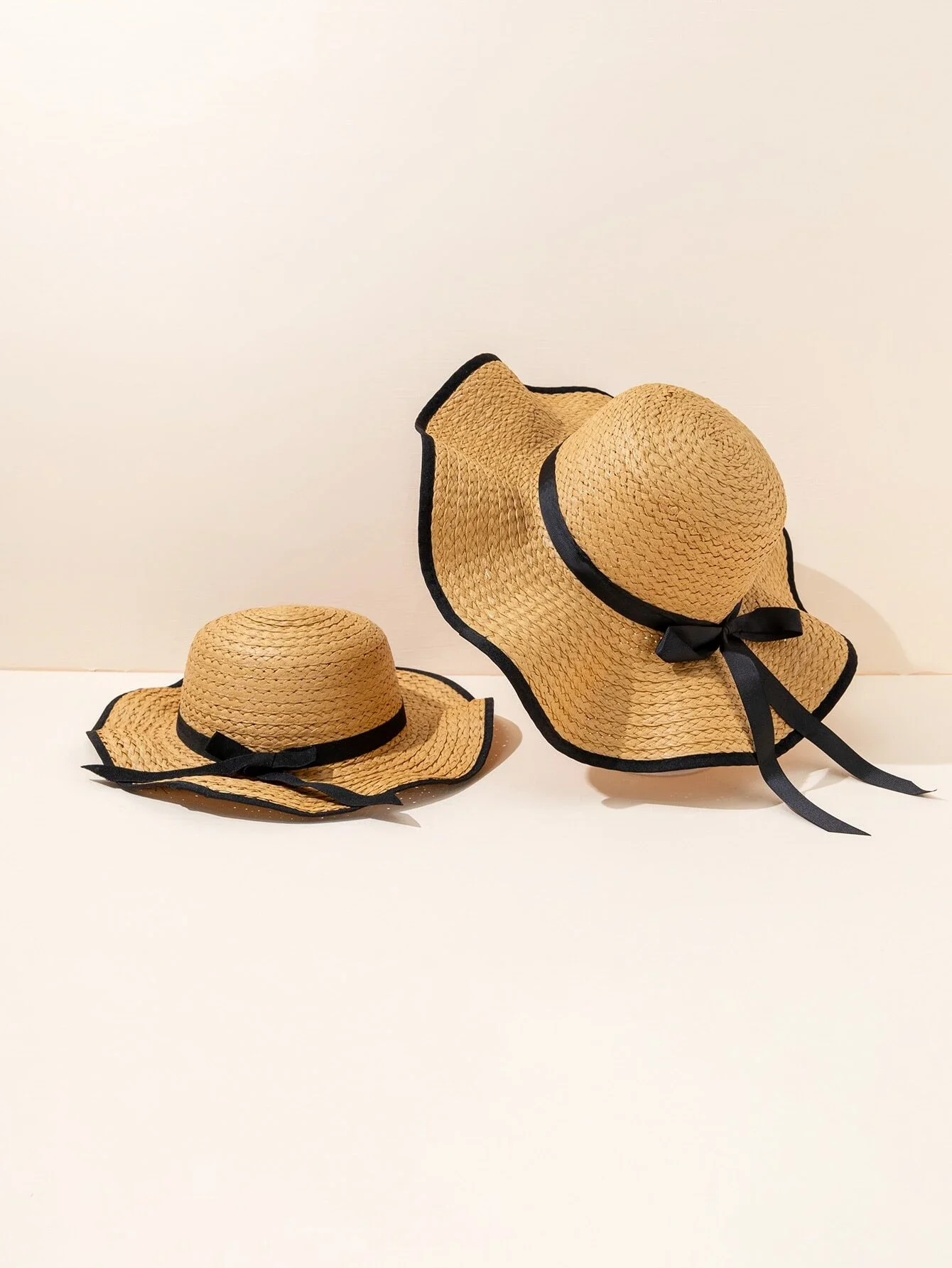 

hat 2pcs Parent-Kids Bow Decor Straw Hat beach