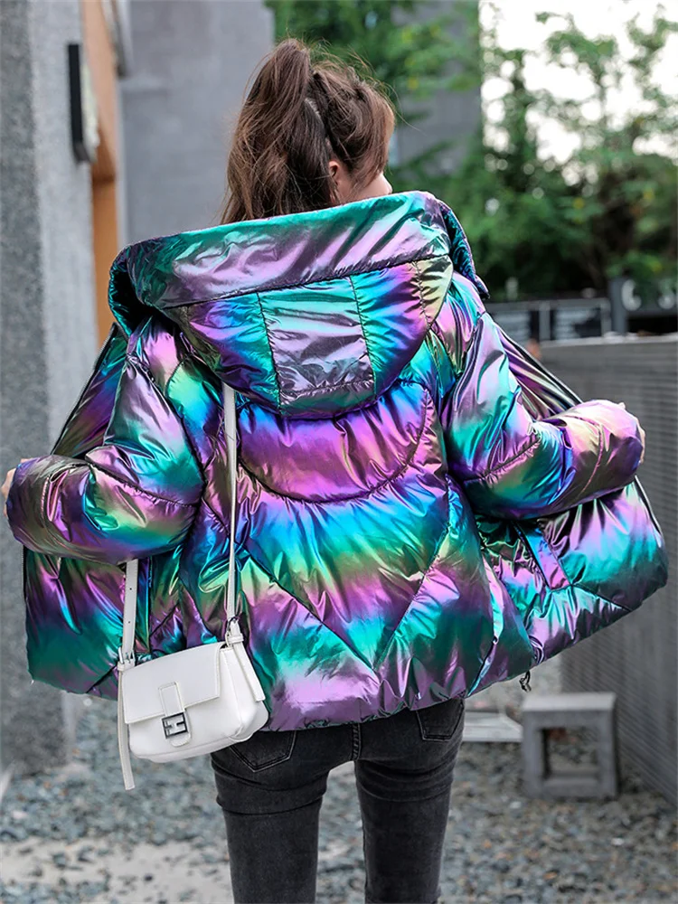 Bright Parkas Women Solid Thicken Warm Jacket Sweet 2022 Winter New Loose Hooded Down Cotton Padded Coat Female Clothing LD2459