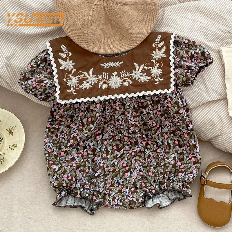 

Комбинезон с коротким рукавом и вышивкой для новорожденных девочек