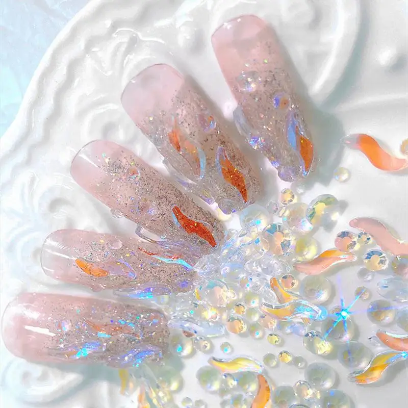 

New Nail Art Water Ripple Aurora Flat Bottom Drill Shaped Drill Fancy Flat White Diamond Special-shaped Sticker Nail Accessories