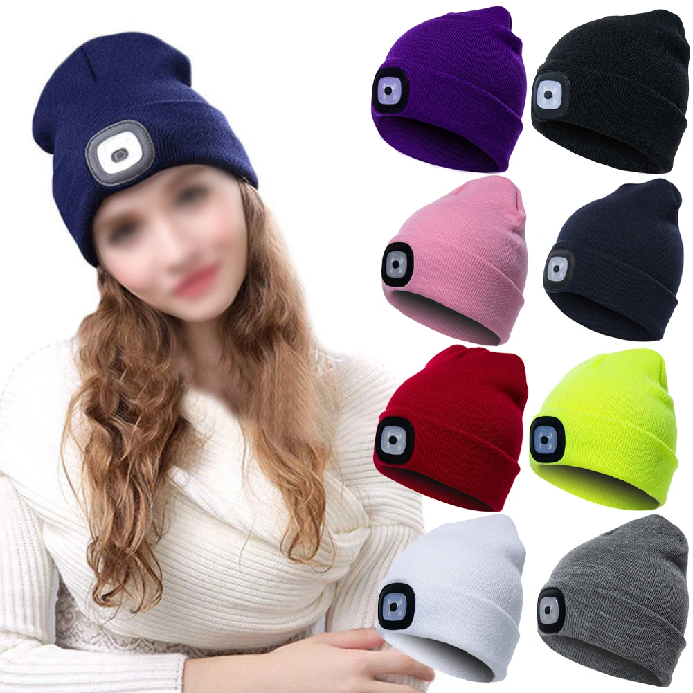

Unisex Outdoor Cycling Hiking LED Light Knitted Hat Winter Elastic Beanie Cap hat with lighting Xmas Gift 2023 Fashion Warm Hats