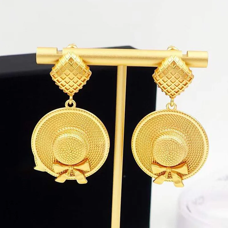 

18K Gold Plated Luxury Jewelry For Women Europe Fashion 925 Sterling Silver Hat Drop Earrings Female Charm Wedding Stud Earring