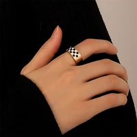 new fashion gold plated dripping oil black and white mesh ring for women retro personality open index finger ring party jewelry