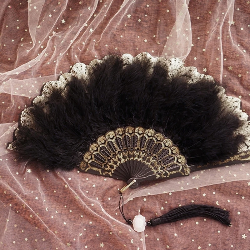 Свадебный веер с перьями ручной работы в стиле ретро ​​кружевные вееры для