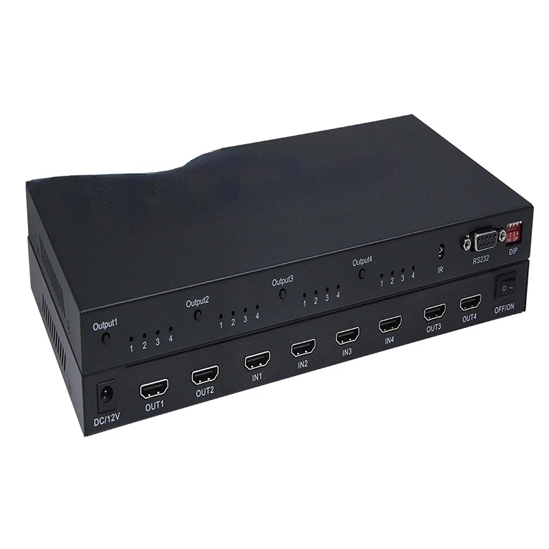 

Matrix Switch 4x4, 4K Matrix Switcher Splitter 4 In 4 Out Box with EDID Extractor and IR Remote Control HDM