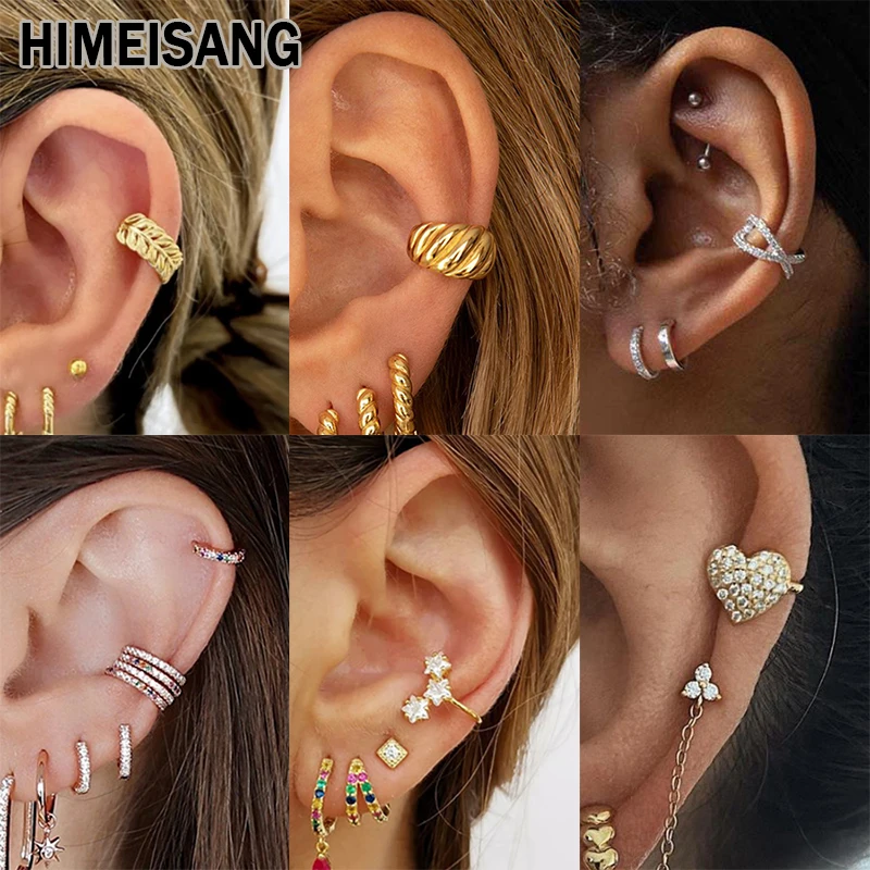 

HIMEISANG 1Pc Silver Gold Filled Ear Cuffs No Piercing Cz Zircon Pave Ear Golden Cuff Clip On Earrings For Women Fashion Jewelry