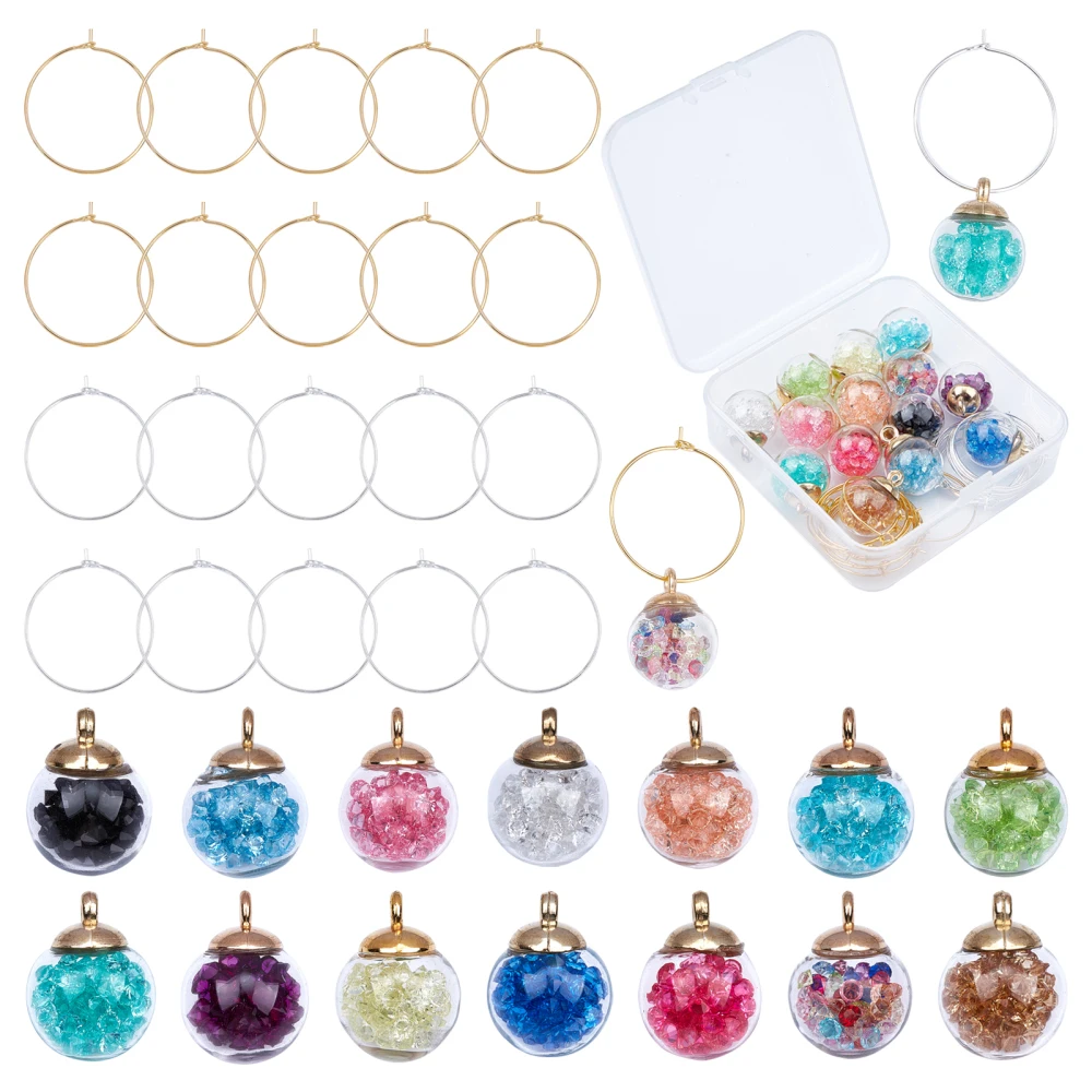 

1Box Mixed Color Glass Ball Pendants Brass Round Hoop for DIY Earrings Making Kits Party Wine Cup Decor Jewelry Craft Supplies