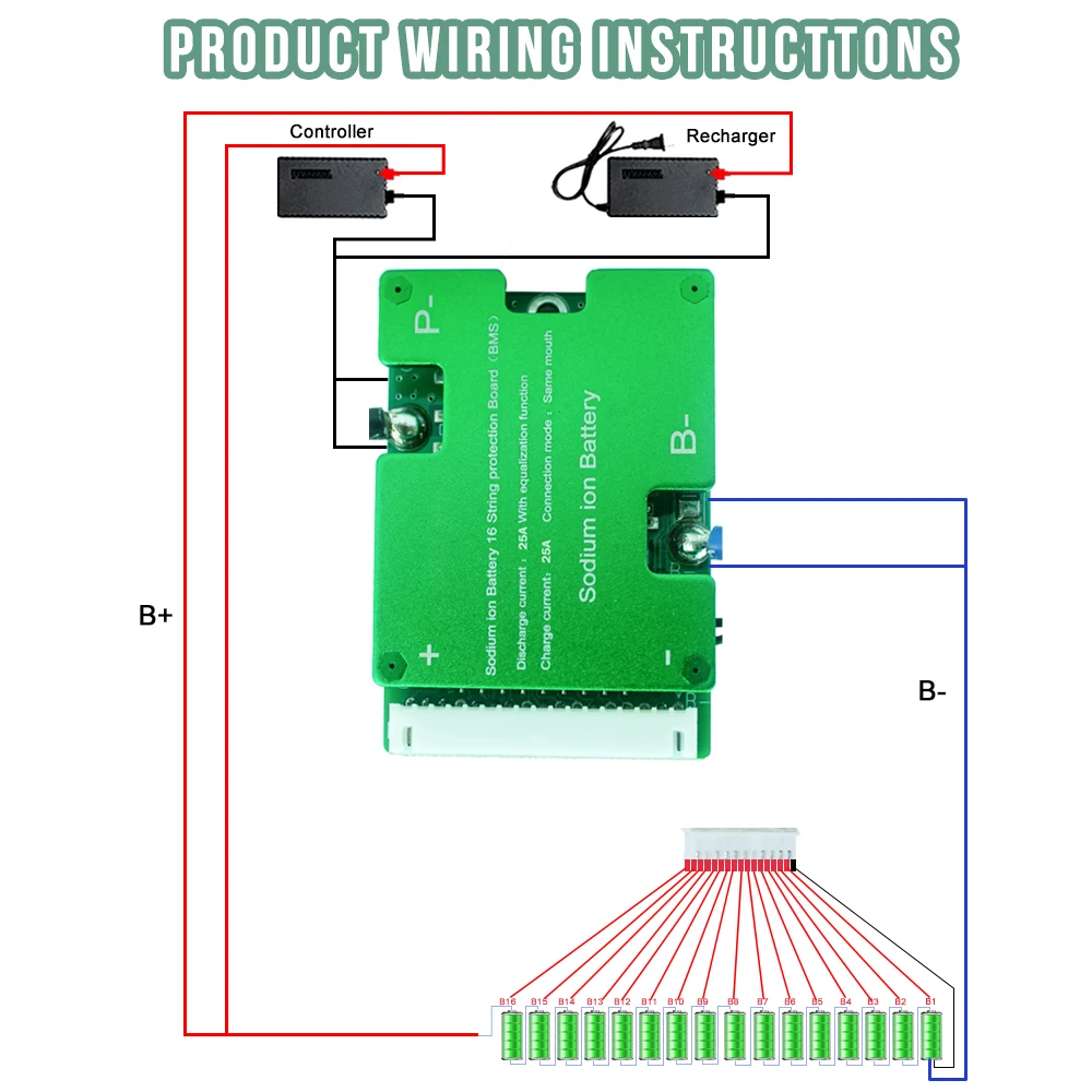 SelianEnergy NA-ion SIB BMS 16S 15A/25A/30A/40A Защитная плата DIY 48V натрия-ионный аккумулятор для