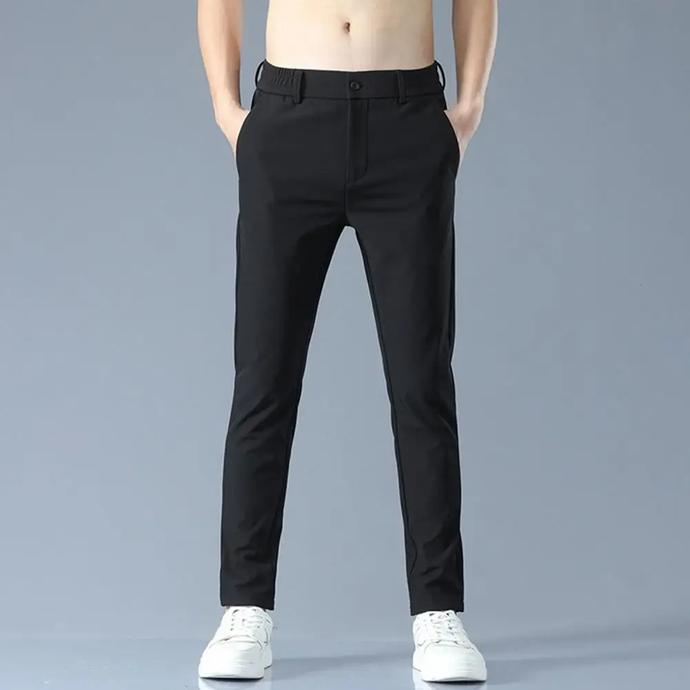 

Stylish Casual Trousers 3D Cutting Suit Pants Zipper Button Fly Spring Solid Color Straight Leg Casual Business Pants Slim Fit