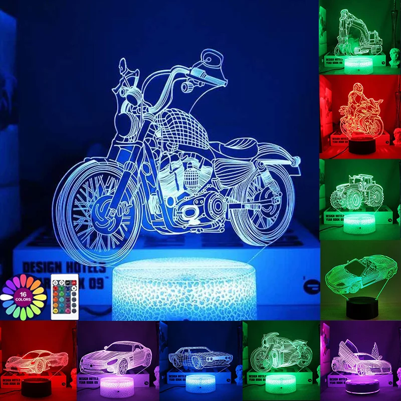 

Двигатель гоночного автомобиля 3D иллюзия светодиодный ночсветильник для детской спальни декоративный ночник уникальный подарок для детск...