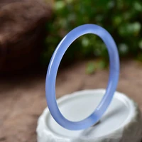 natural blue chalcedony hand carved thin round bracelet fashion boutique jewelry female blue agate beauty bracelet