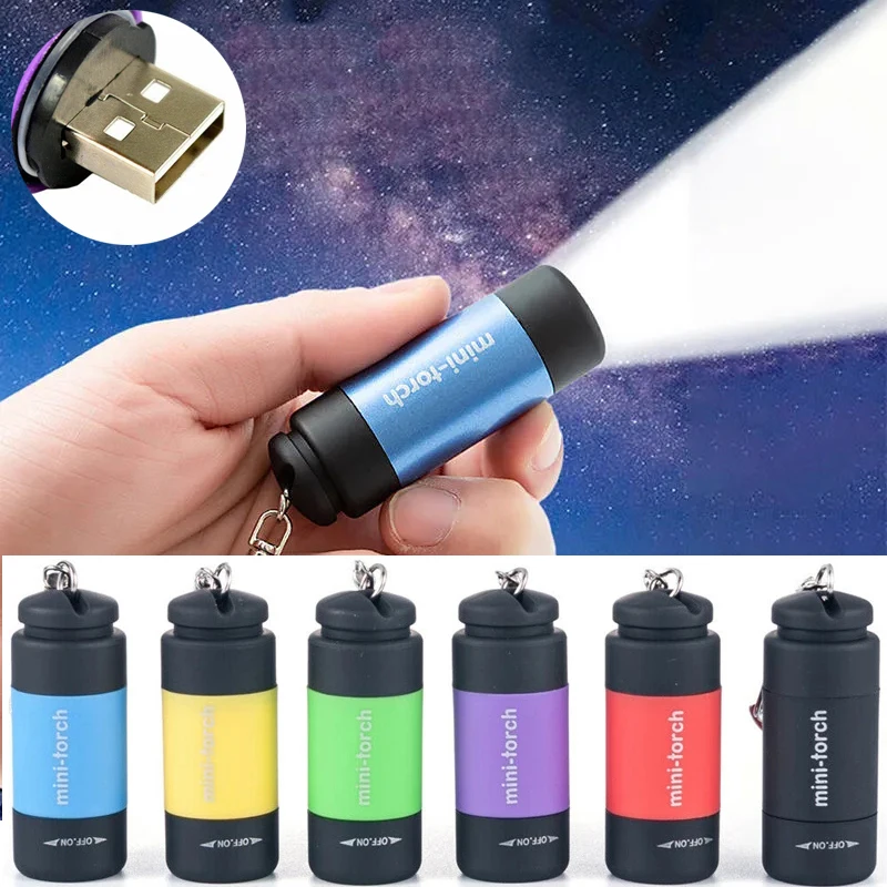 

Mini Keychain Camping Flashlight Waterproof Torch Hiking Torches Led Light Flashlights Rechargeable Lamp Light Portable
