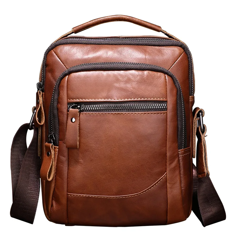 

Men's Genuine Crossbody Bag Cowhide Shoulder Bag Retro Large Capacity Multifunctional Bag