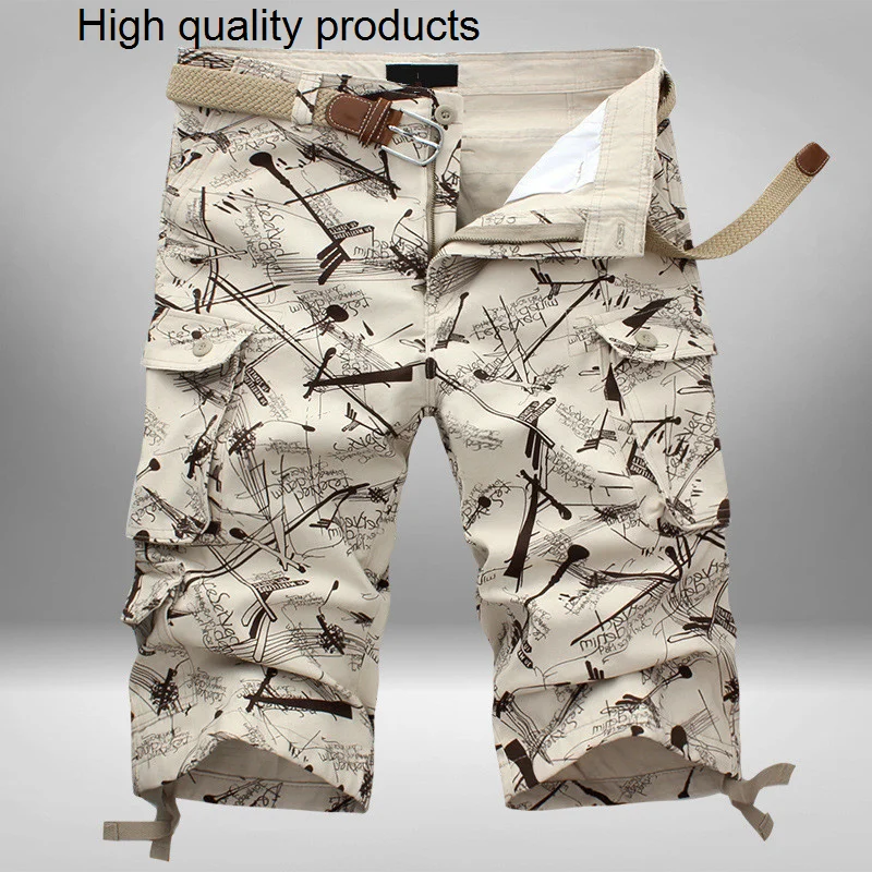 

Брюки-карго мужские длинные камуфляжные, хлопковые укороченные штаны со множеством карманов, модные бриджи в стиле хип-хоп, шорты в стиле милитари, на лето