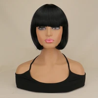 qqxcaiw short straight natrual wig women black dark brown synthetic hair bobo party cosplay wigs