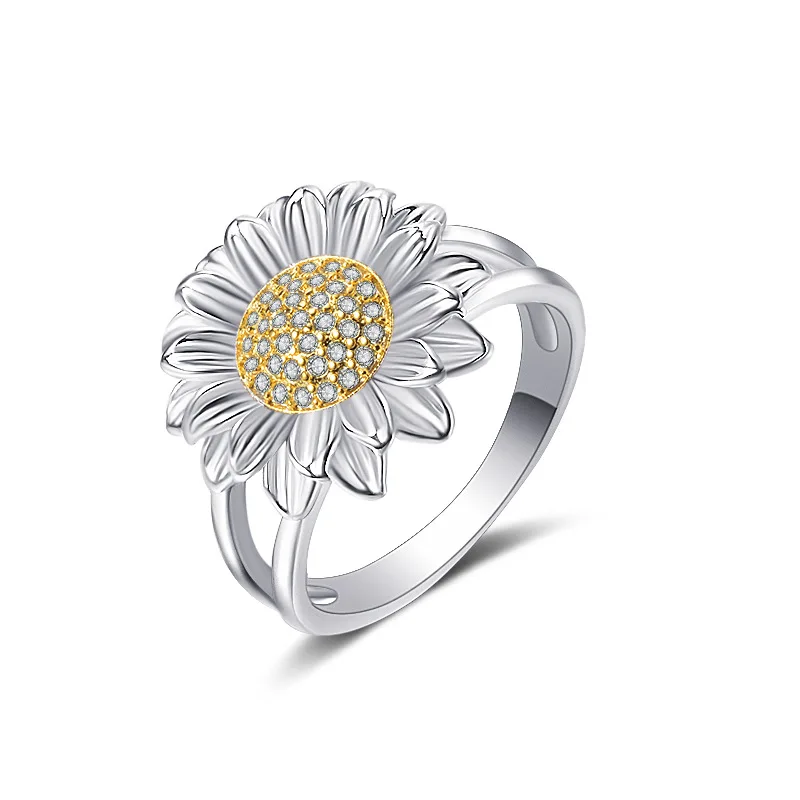 

Gold plated sunflower flower shape zircon ring birthday gift