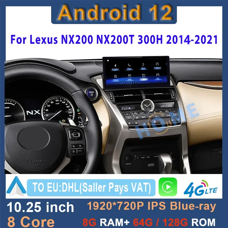 Android 12 8+128G Car Radio Multimedia Player CarPlay Autoradio Stereo GPS Navigation For Lexus NX NX200 NX200T 300h 2014-2021