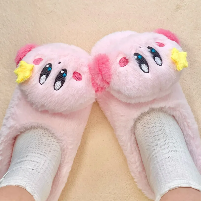 

Мультяшные плюшевые хлопковые тапочки Kirby на осень и зиму, милые теплые домашние тапочки, Нескользящие женские домашние тапочки для студенч...