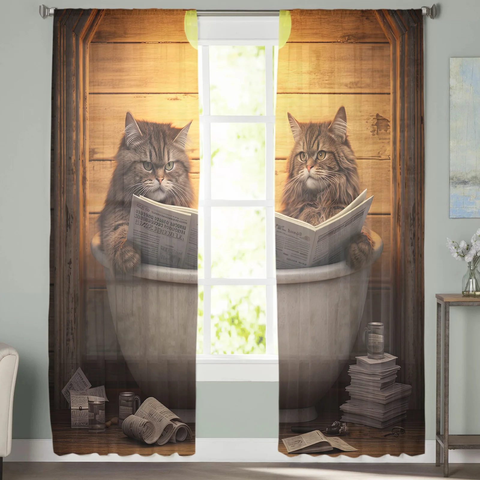 Тюлевые шторы с изображением кота для ванной гостиной прозрачные Занавески