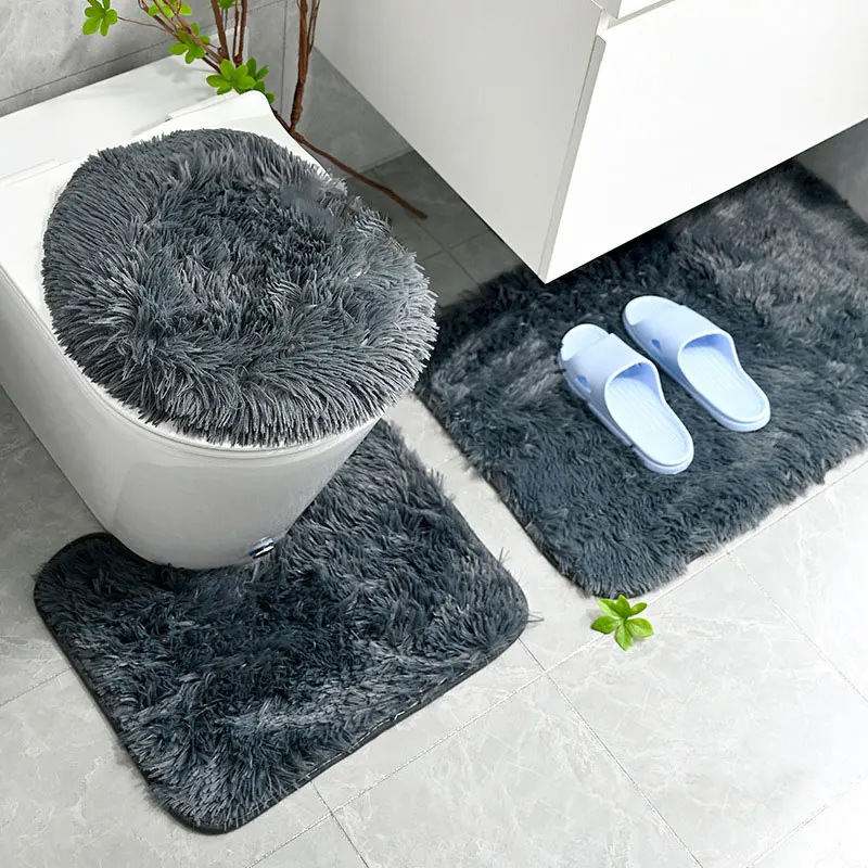 

14Styles 3Pcs Anti Slip Sewing Edge Plush Toilet Lid Cover Mat Set Soft Solid Bathroom Shower Rugs Kit Bedroom Floor Carpets