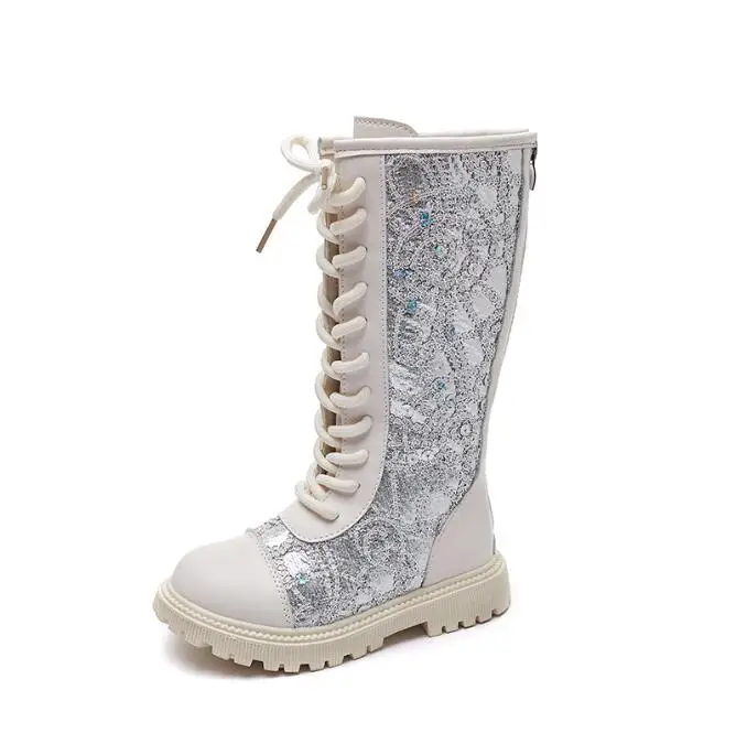 

Autumn New Girls Long Boots High Single Boots Princess Leather Boots Fashion Hot Waterproof Cool All-match 27-37 Kids Shoes