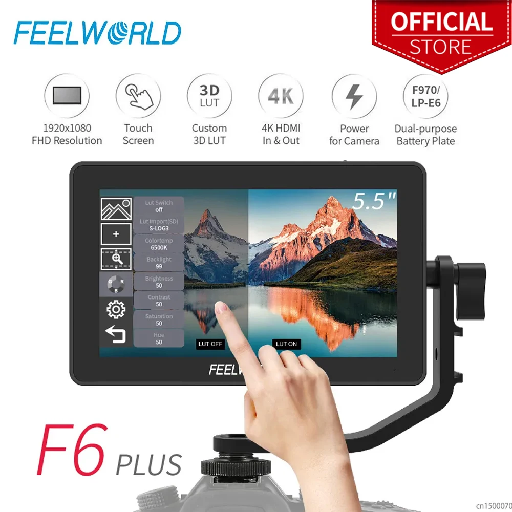 

FEELWORLD F6 PLUS 4K Monitor 5.5 Inch on Camera DSLR 3D LUT Touch Screen IPS FHD 1920x1080 Video 4K-HDMI Field Monitor dslr